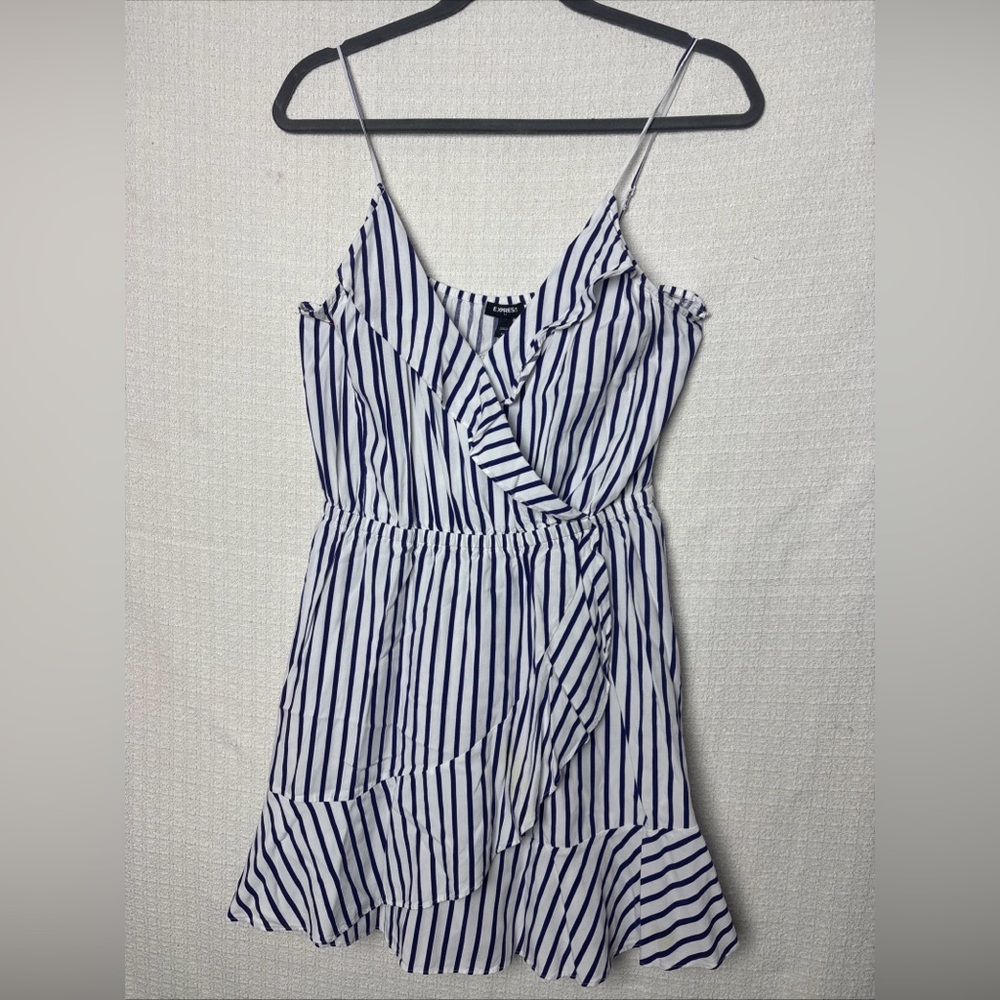 Express Asymmetrical Ruffled‎ Tie Front Sundress Blue and White